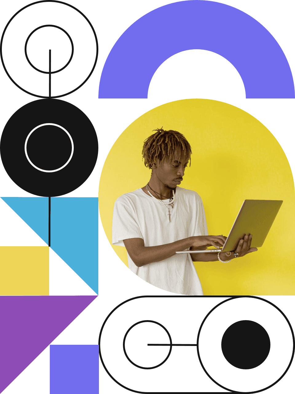 Landing page Image: Man holding a laptop